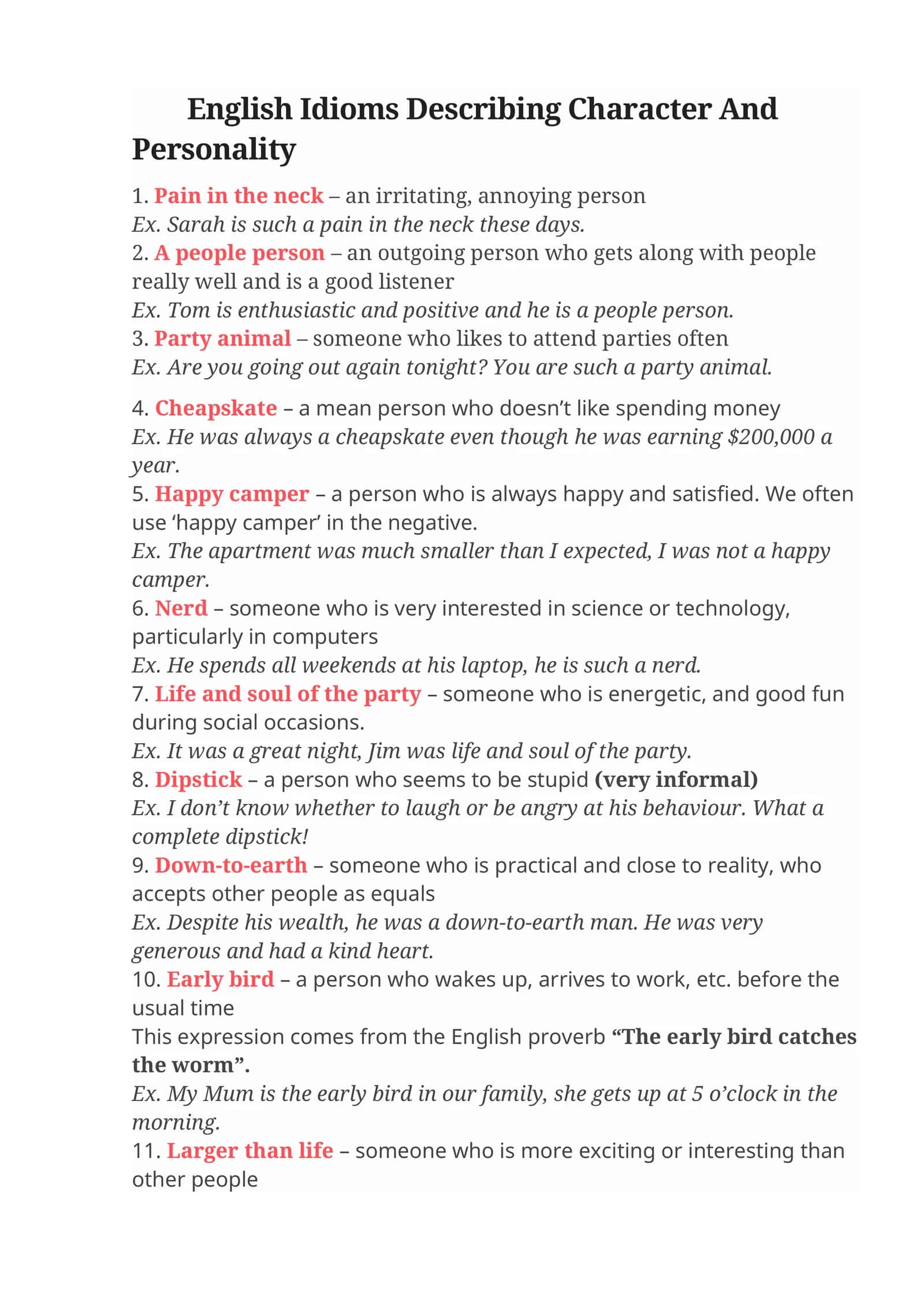 English Idioms Describing Character And Personality 1