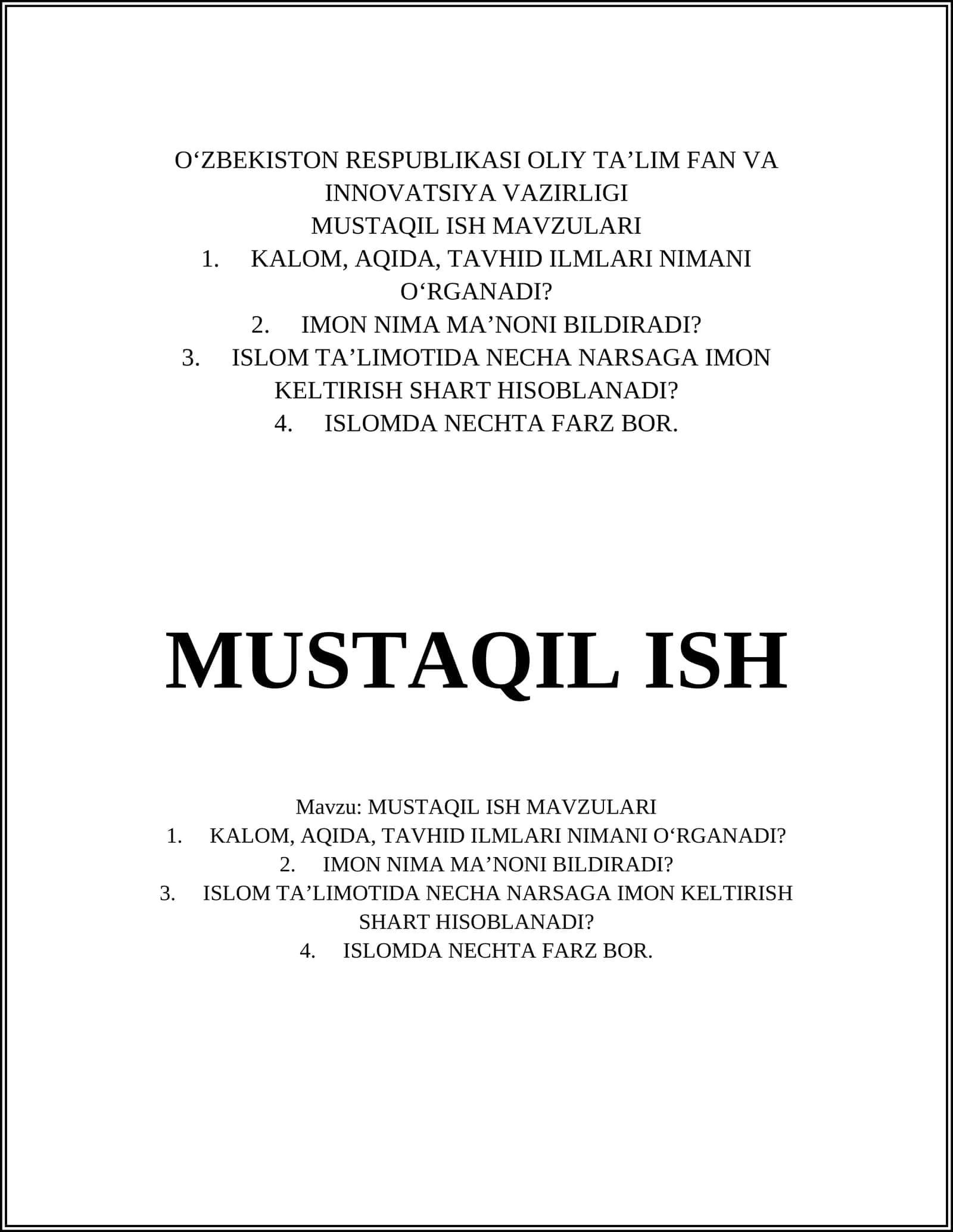 MUSTAQIL ISH MAVZULARI 1
