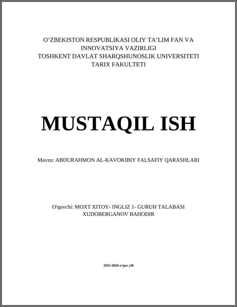 Abdurahmon Al-Kavokibiy Falsafiy Qarashlari 1