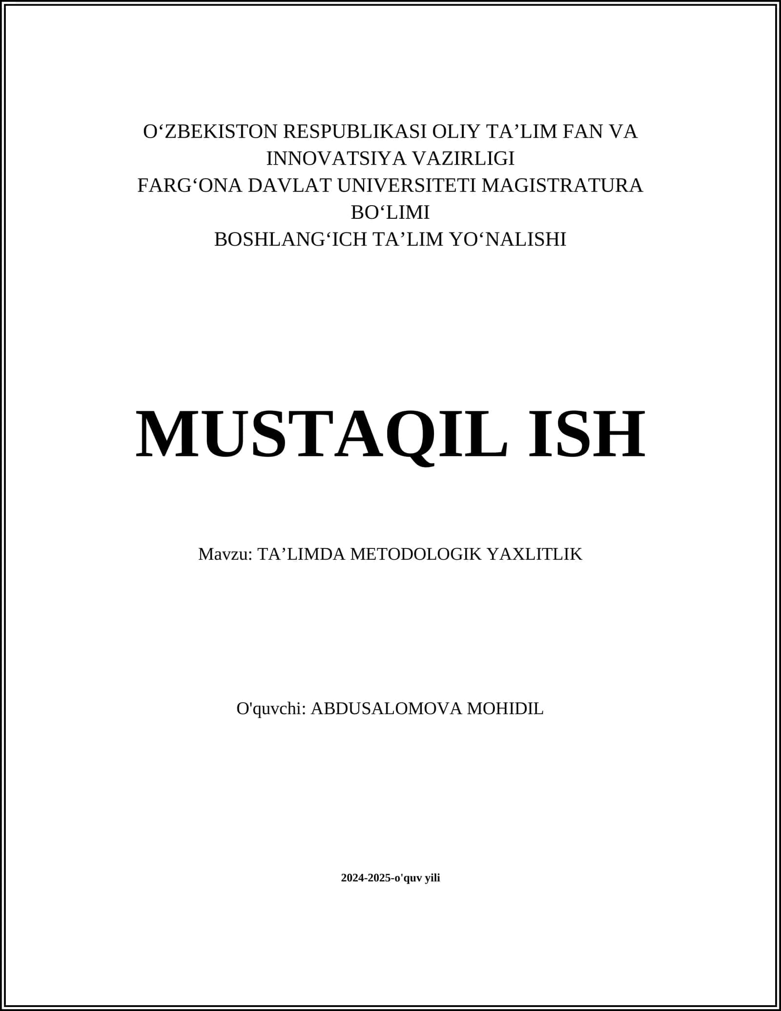 TAʼLIMDA METODOLOGIK YAXLITLIK 1