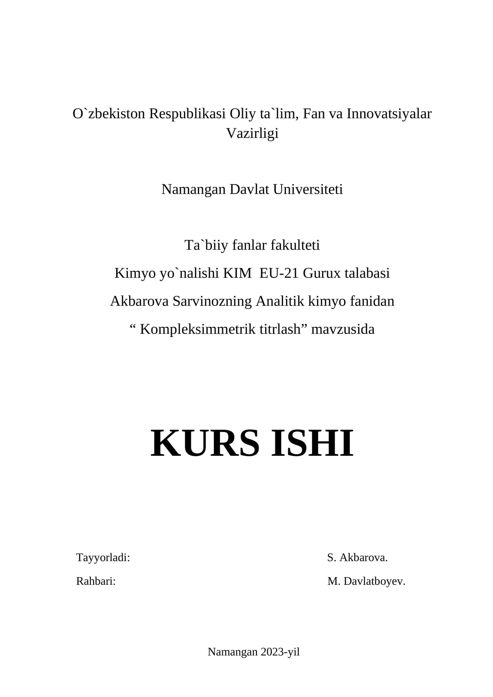 Kompleksimmetrik titrlash KURS ISHI 1