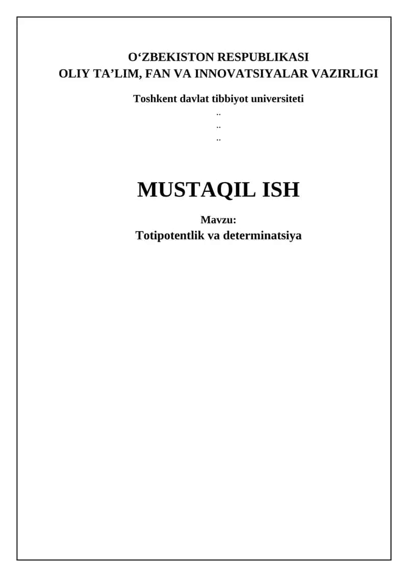 Totipotentlik va determinatsiya 1