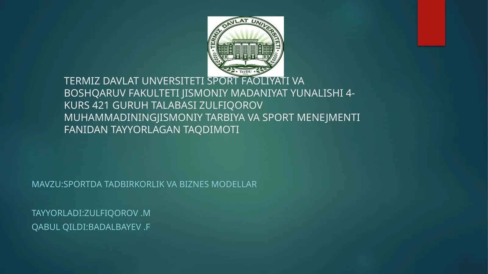 SPORT DATAD, BIR KORLIK VA BIZNES MODLAR 1