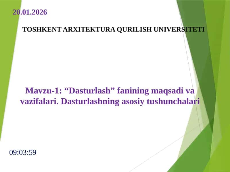 Dasturlashning maqsadi va vazifalari 1