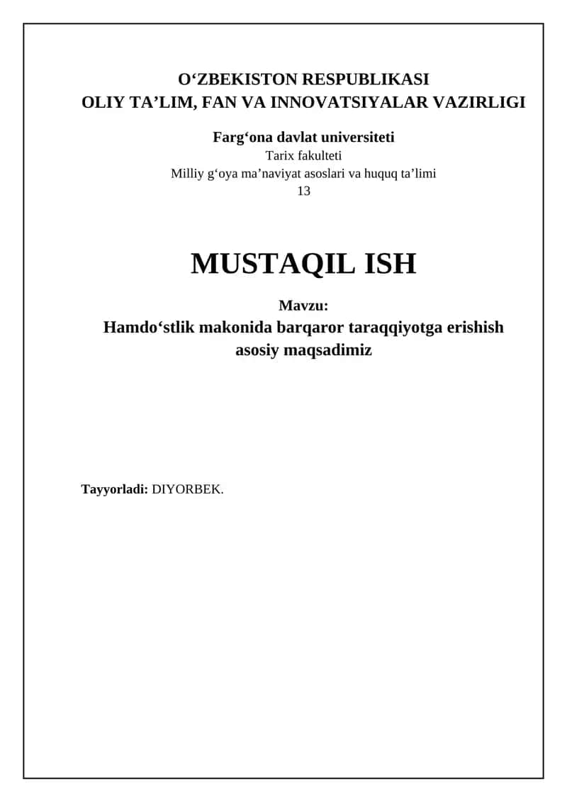 Hamdo'stlik Makonida Barqaror Rivojlanish 1