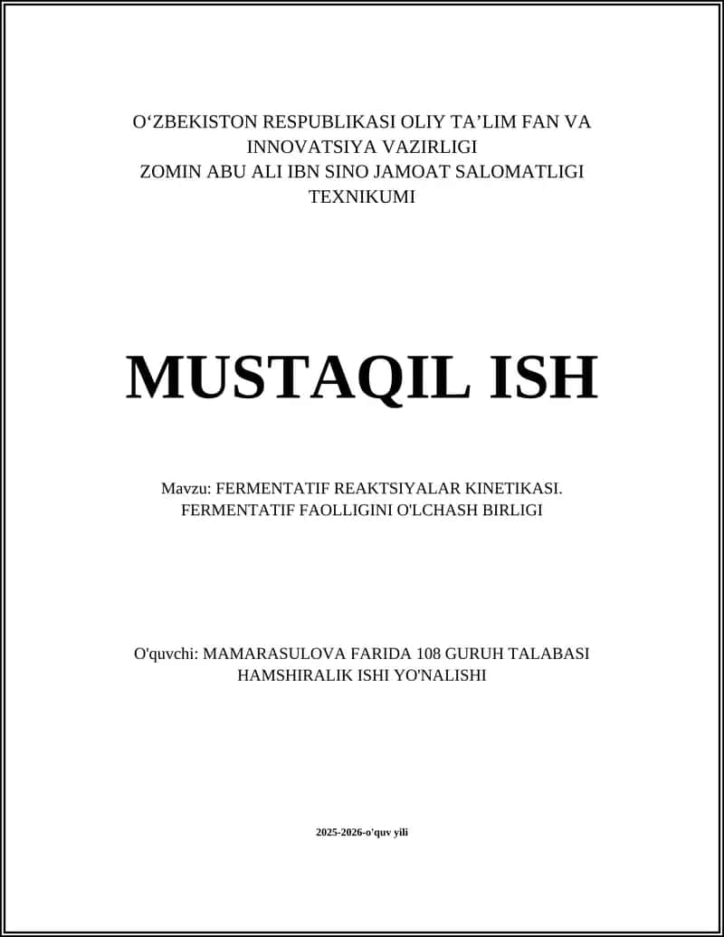 FERMENTATIF REAKTSIYALAR KINETIKASI 1