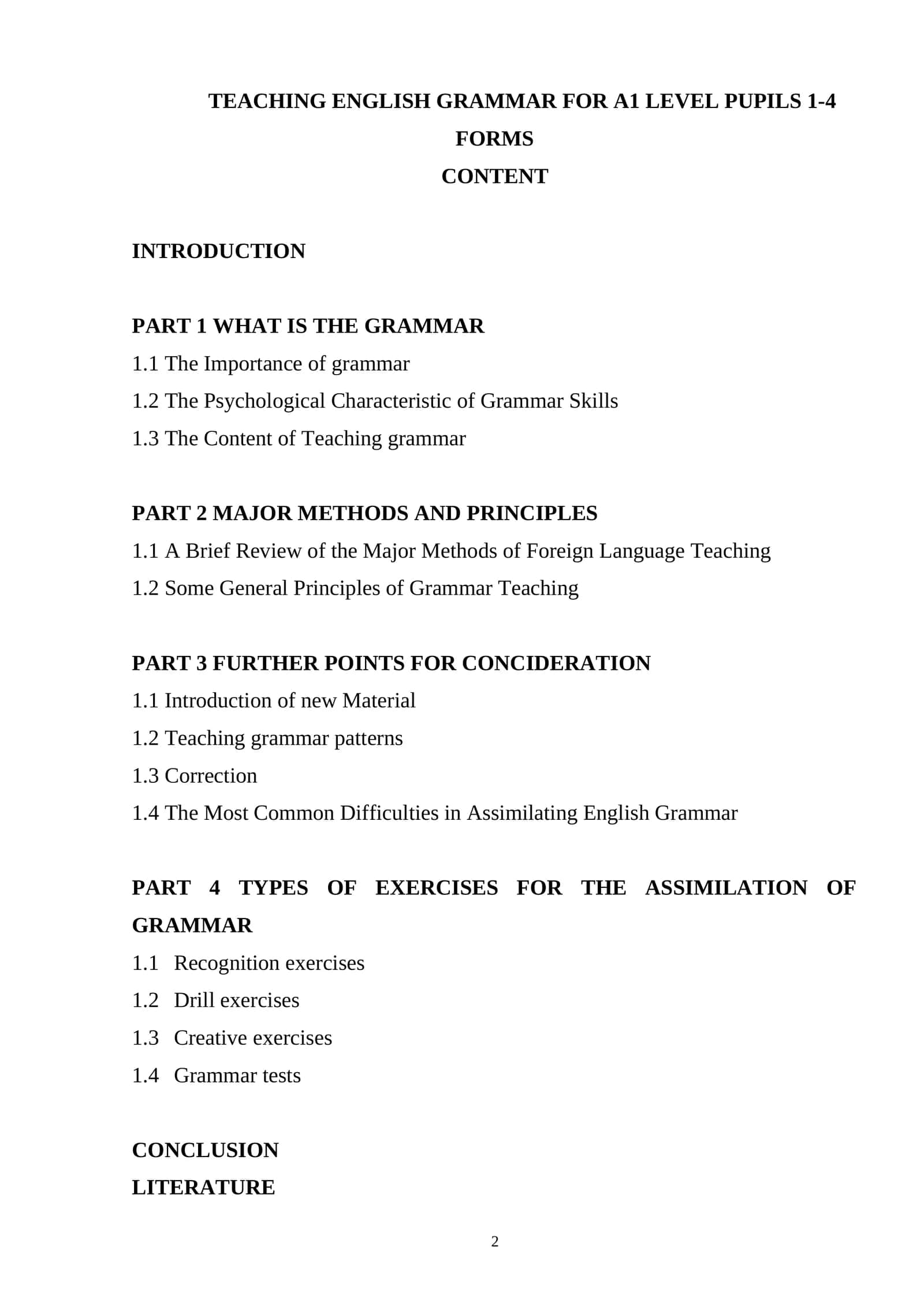 TEACHING ENGLISH GRAMMAR FOR A1 LEVEL PUPILS 1-4 FORMS 1