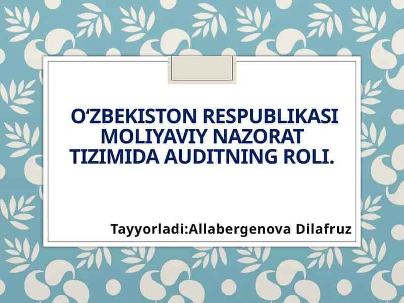 Oʻzbekiston respublikasi moliyaviy nazorat tizimida auditning roli 1