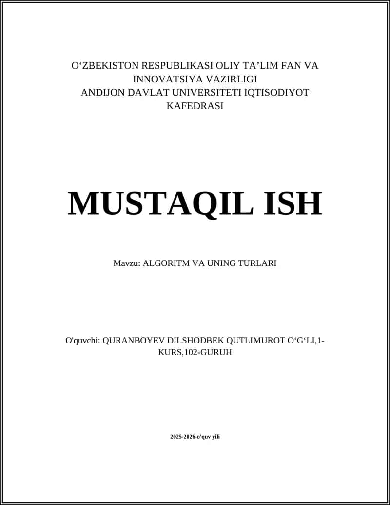 ALGORITM VA UNING TURLARI 1