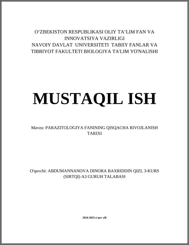 PARAZITOLOGIYA FANINING QISQACHA RIVOJLANISH TARIXI 1