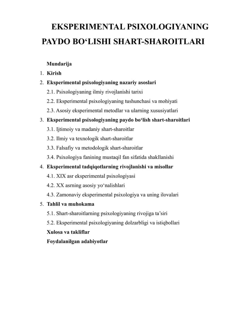 EKSPERIMENTAL PSIXOLOGIYANING PAYDO BO‘LISHI SHART-SHAROITLARI 1