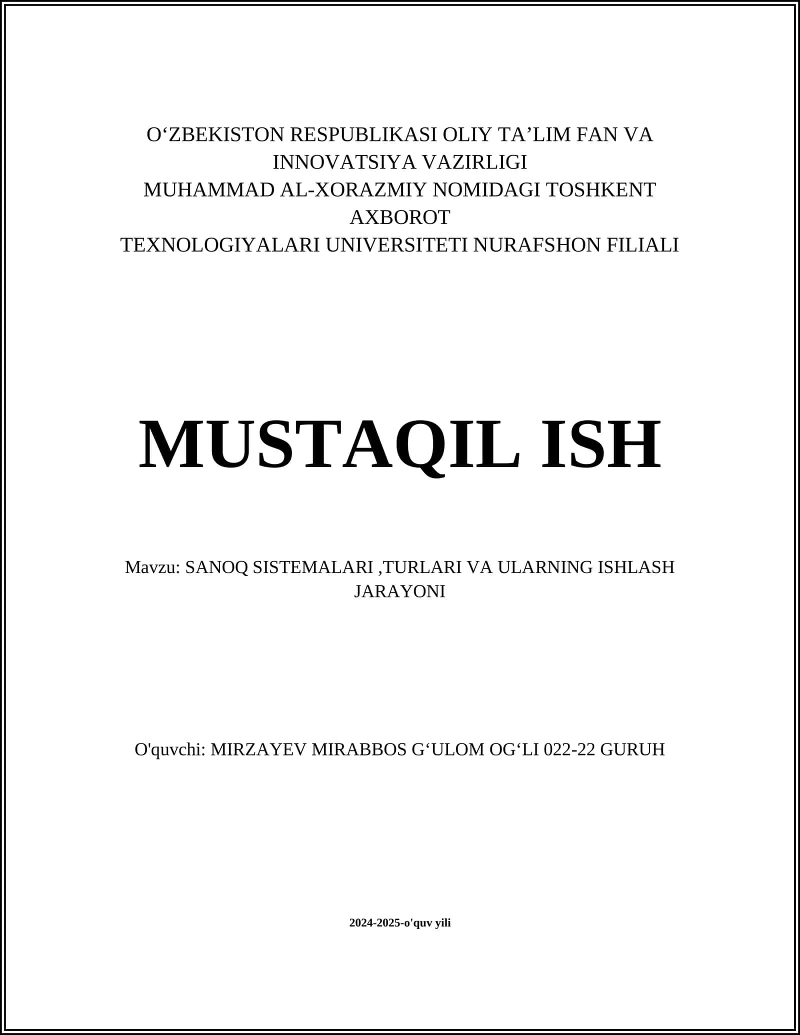 Sanoq sistemalari turlari 1