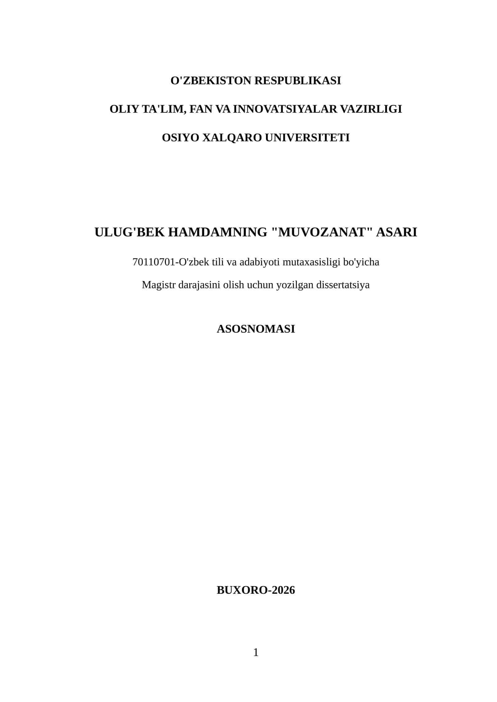 ULUG'BEK HAMDAMNING "MUVOZANAT" ASARI 1