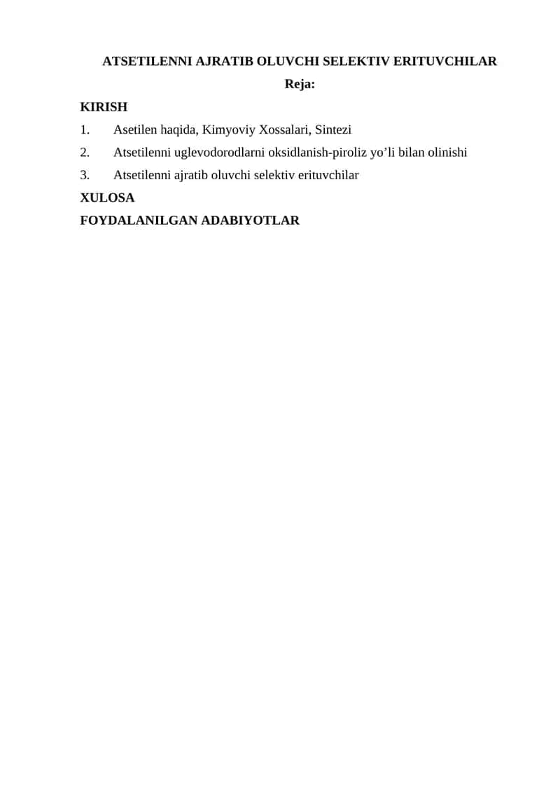 Atsetilenni ajratib oluvchi selektiv erituvchilar 1