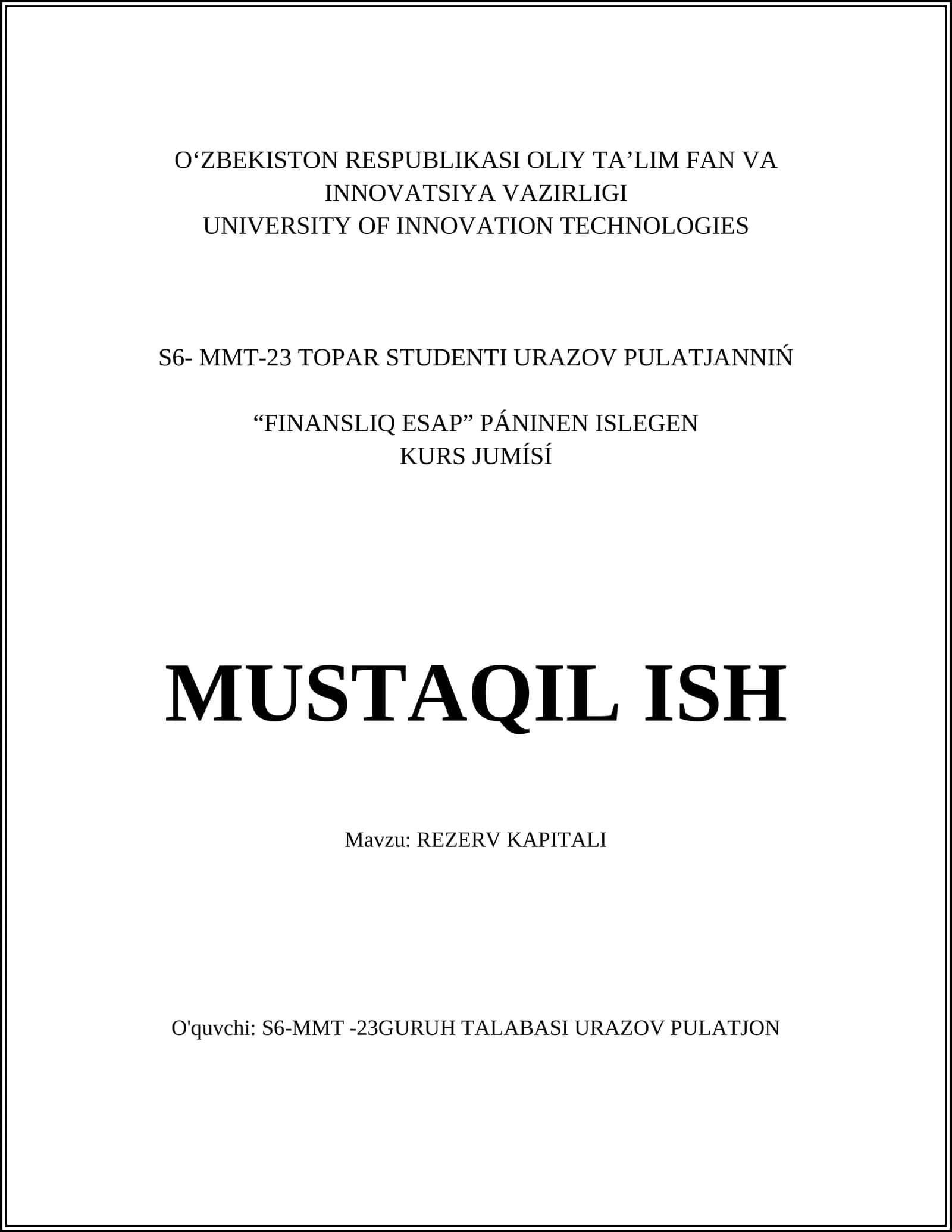 REZERV KAPITALI 1