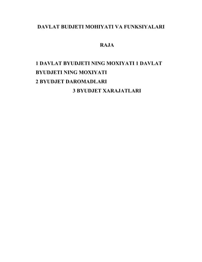 DAVLAT BUDJETI MOHIYATI VA FUNKSIYALARI 1