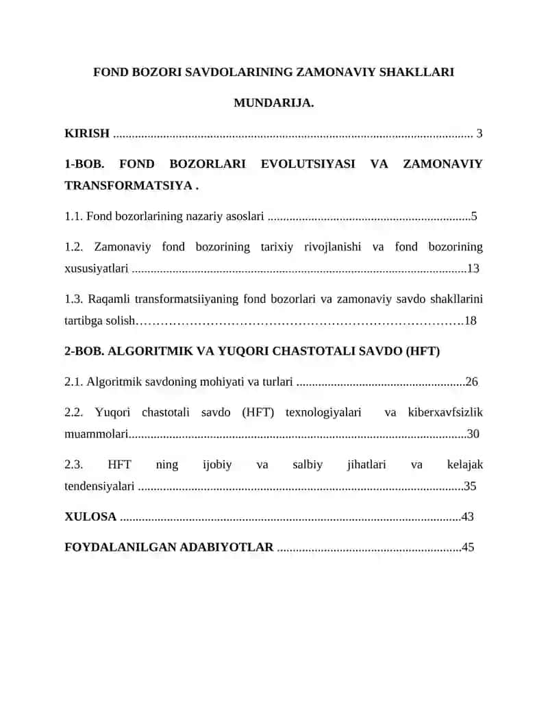 Fond bozorlari Savdolarining Zamonaviy Shakllari