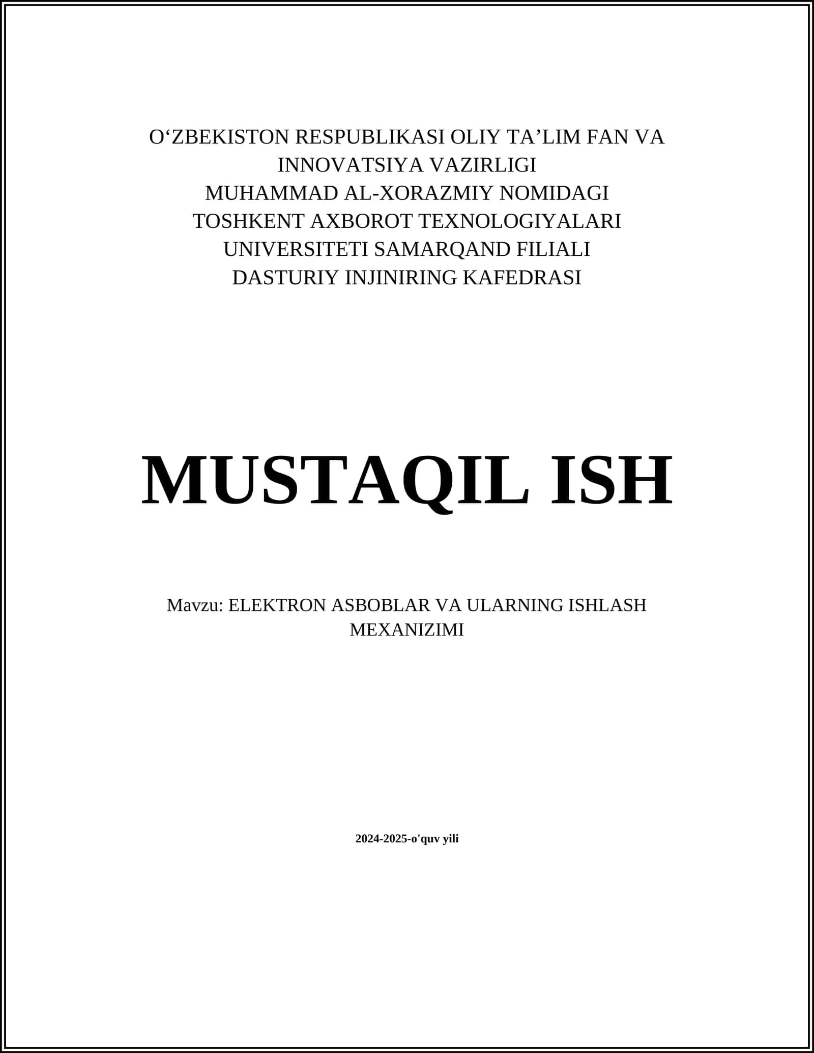 ELEKTRON ASBOBLAR VA ULARNING ISHLASH MEXANIZIMI 1