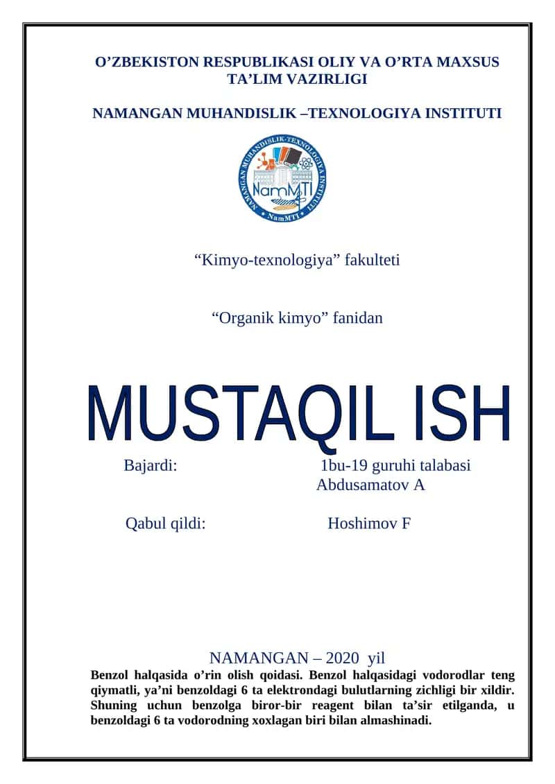 Benzol halqasida o’rin olish qoidasi 1