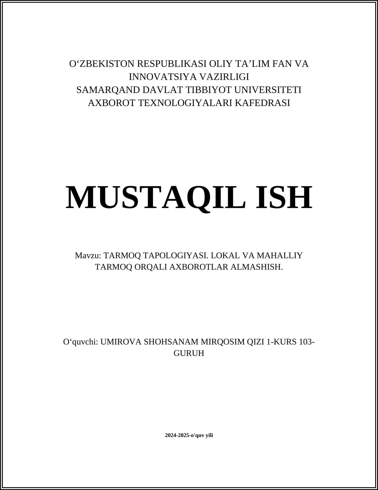TARMOQ TAPOLOGIYASI 1
