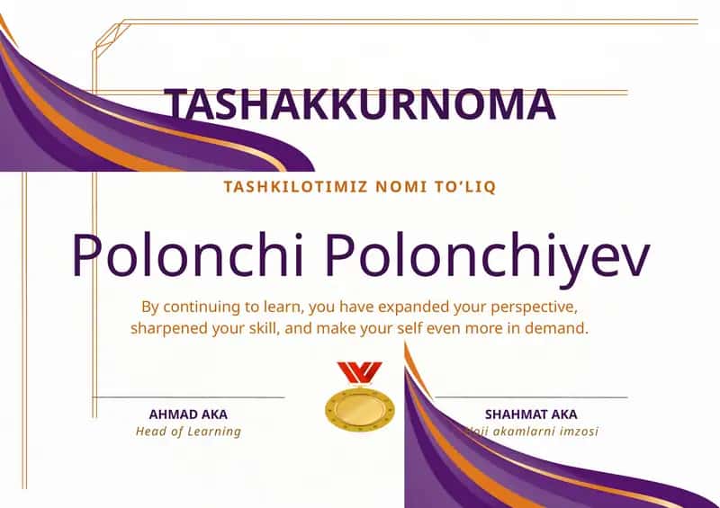 Tashakkurnoma shablon tayyori andoza 1