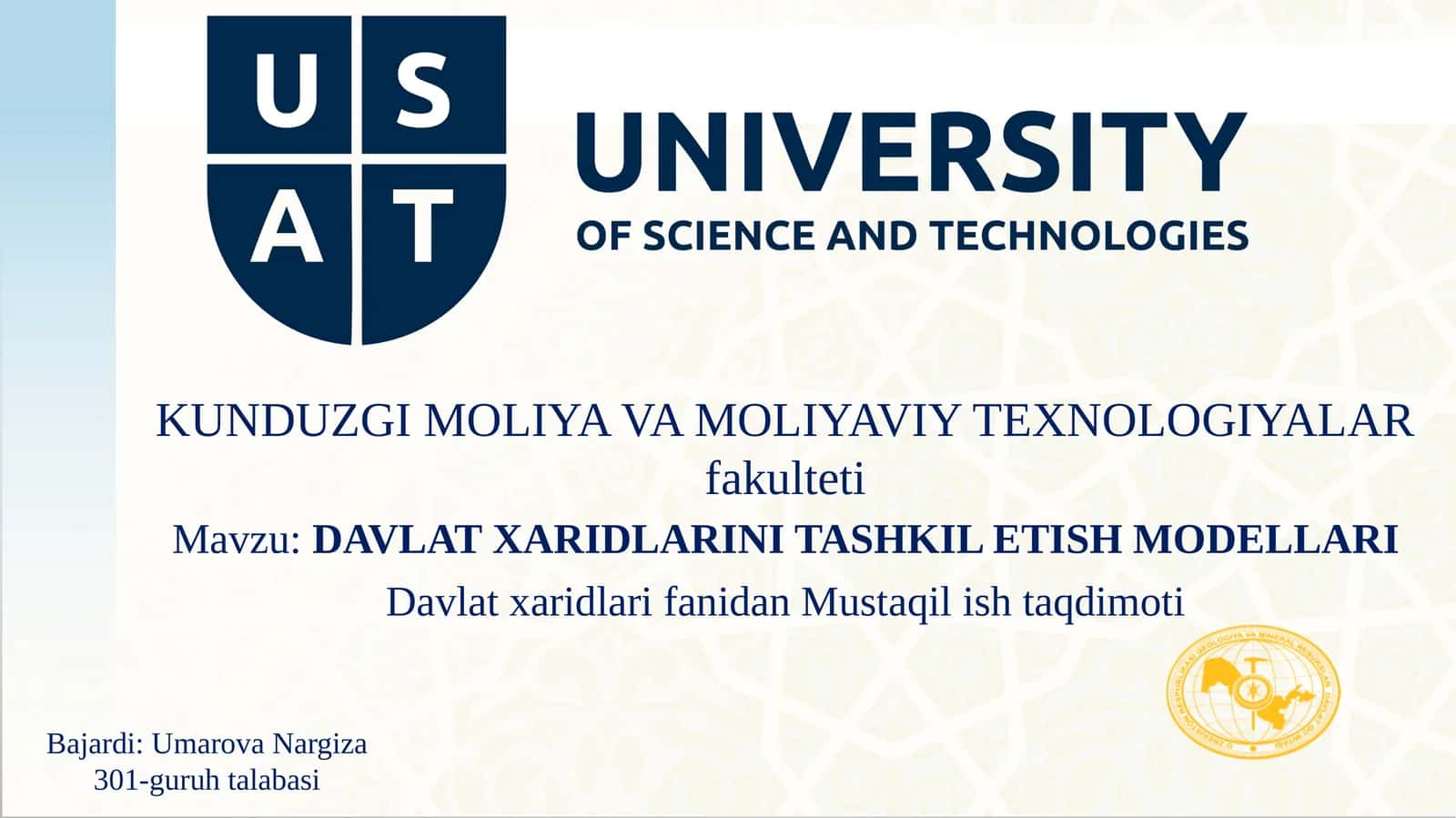 DAVLAT XARIDLARINI TASHKIL ETISH MODELLARI 1