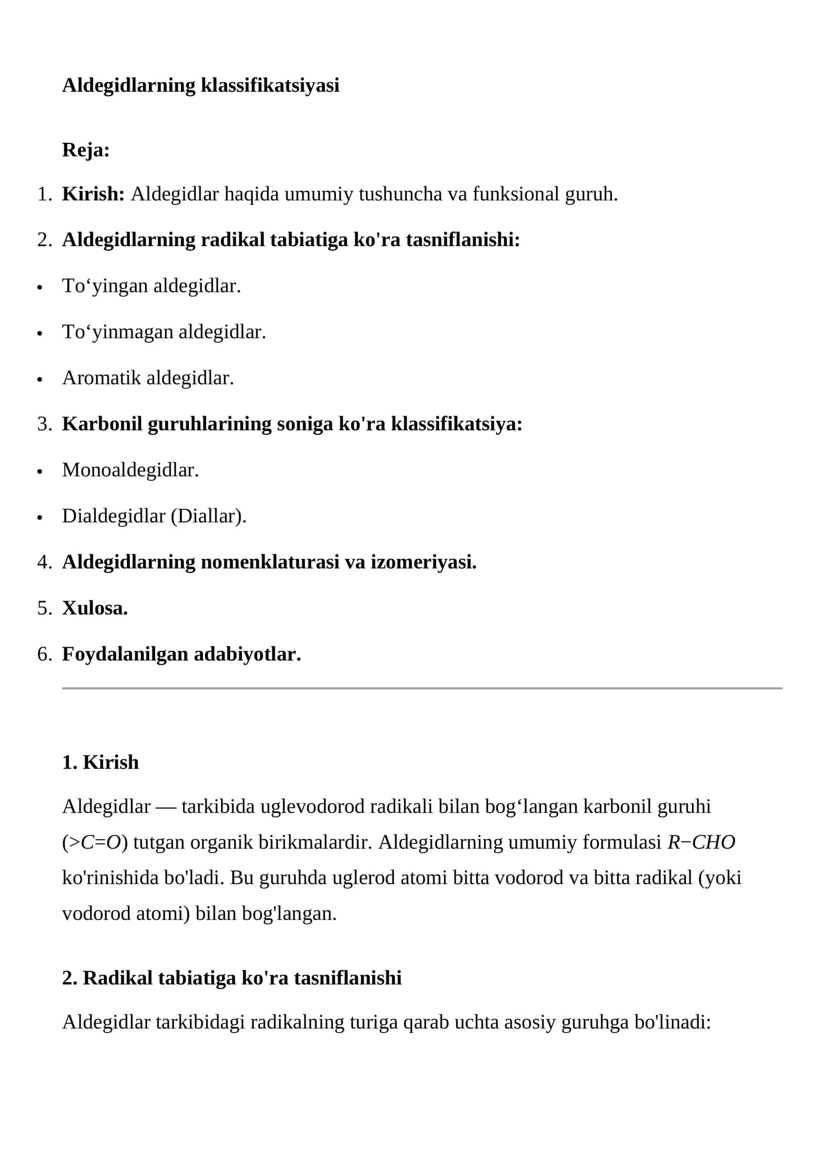 Aldegidlarning klassifikatsiyasi 1