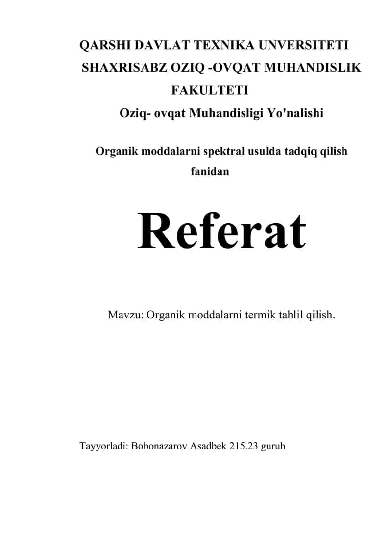 Organik moddalarni termik tahlil qilish 1