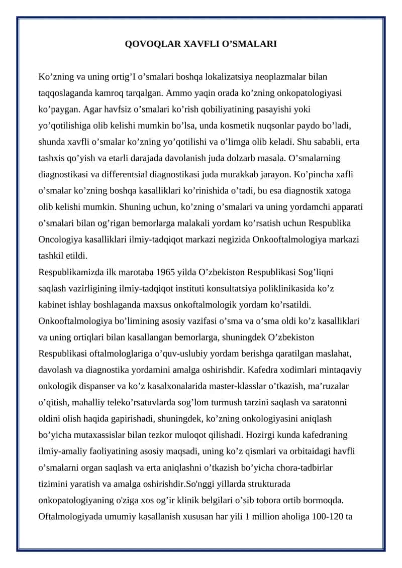 QOVOQLAR XAVFLI O’SMALARI 1