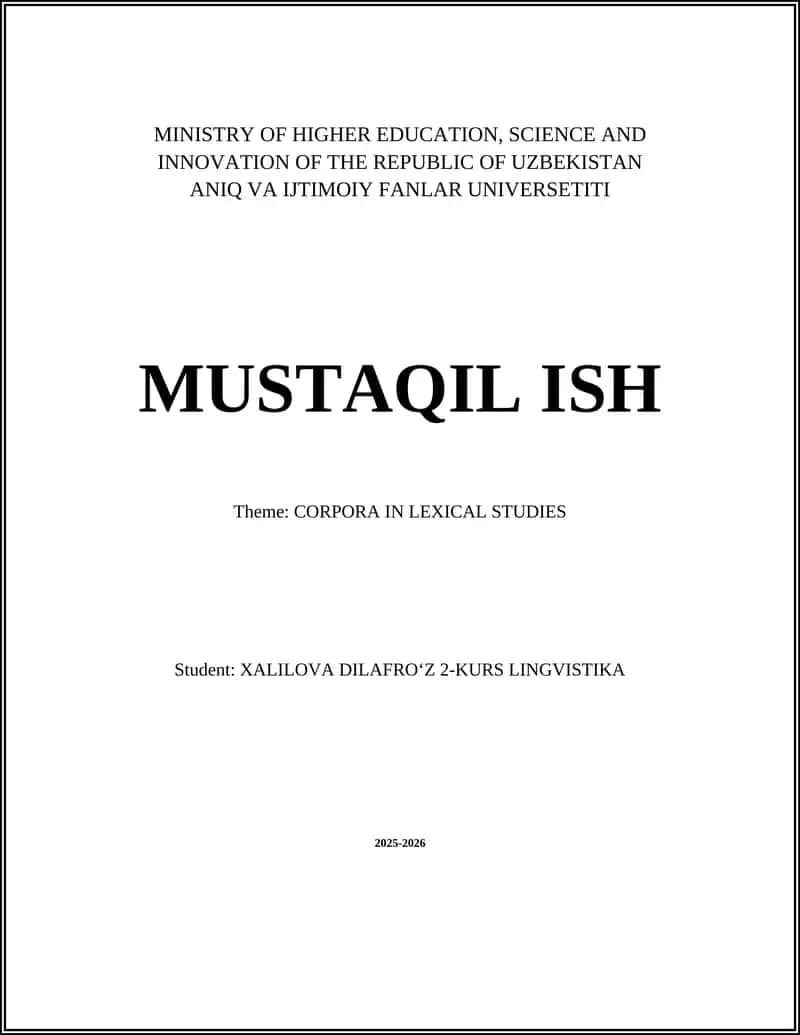 CORPORA IN LEXICAL STUDIES 1