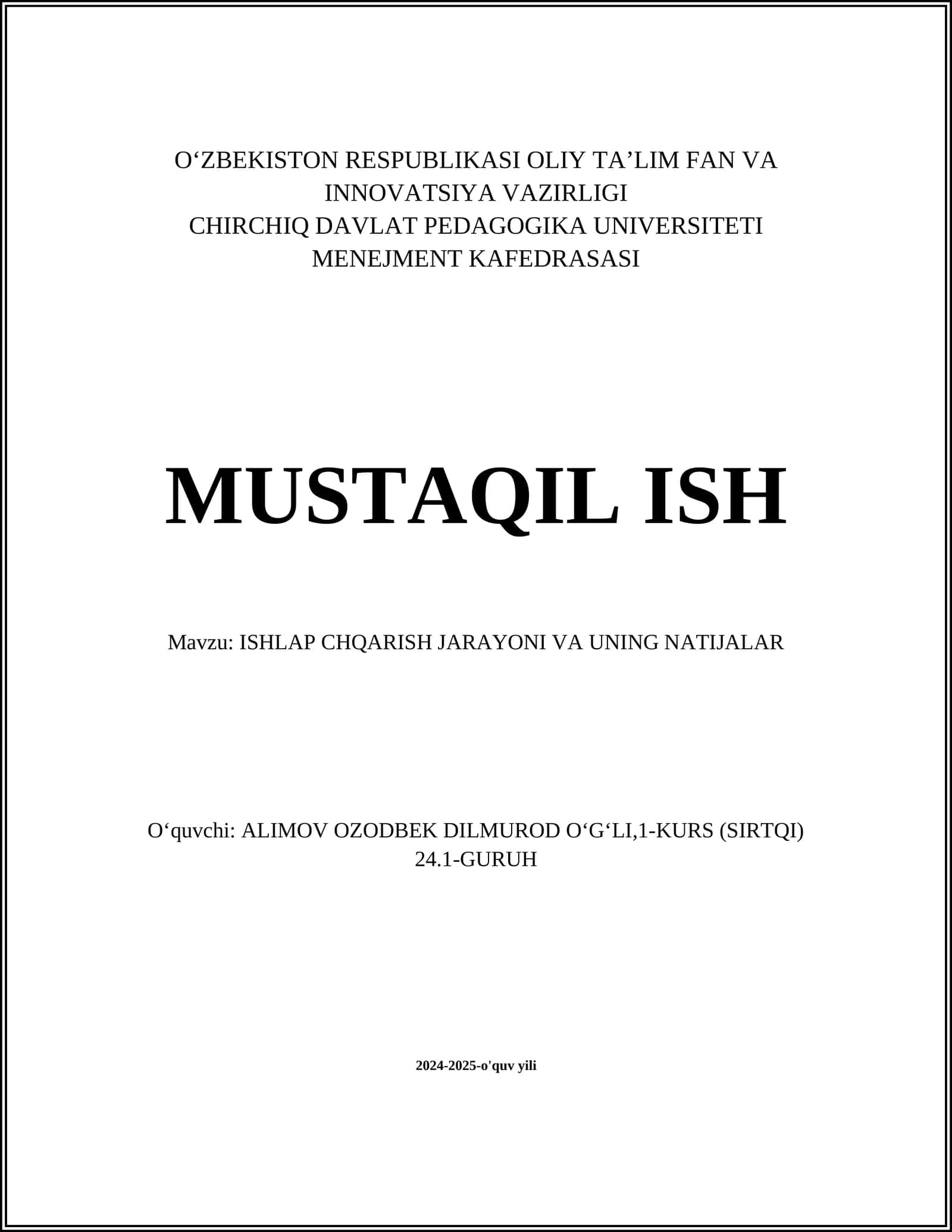 ISHLAP CHQARISH JARAYONI VA UNING NATIJALAR 1