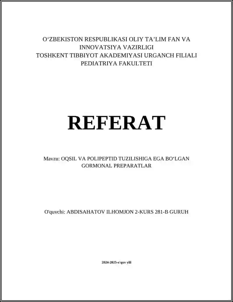 Oqsil va polipeptid gormonlarining tuzilishi
