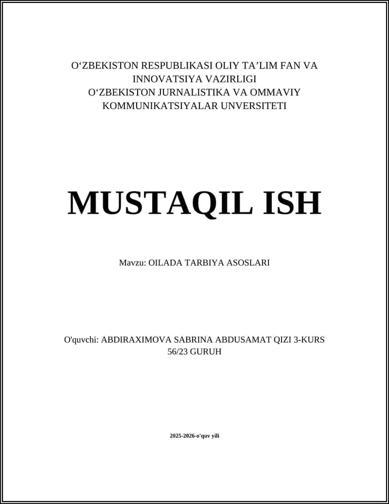 OILADA TARBIYA ASOSLARI 1