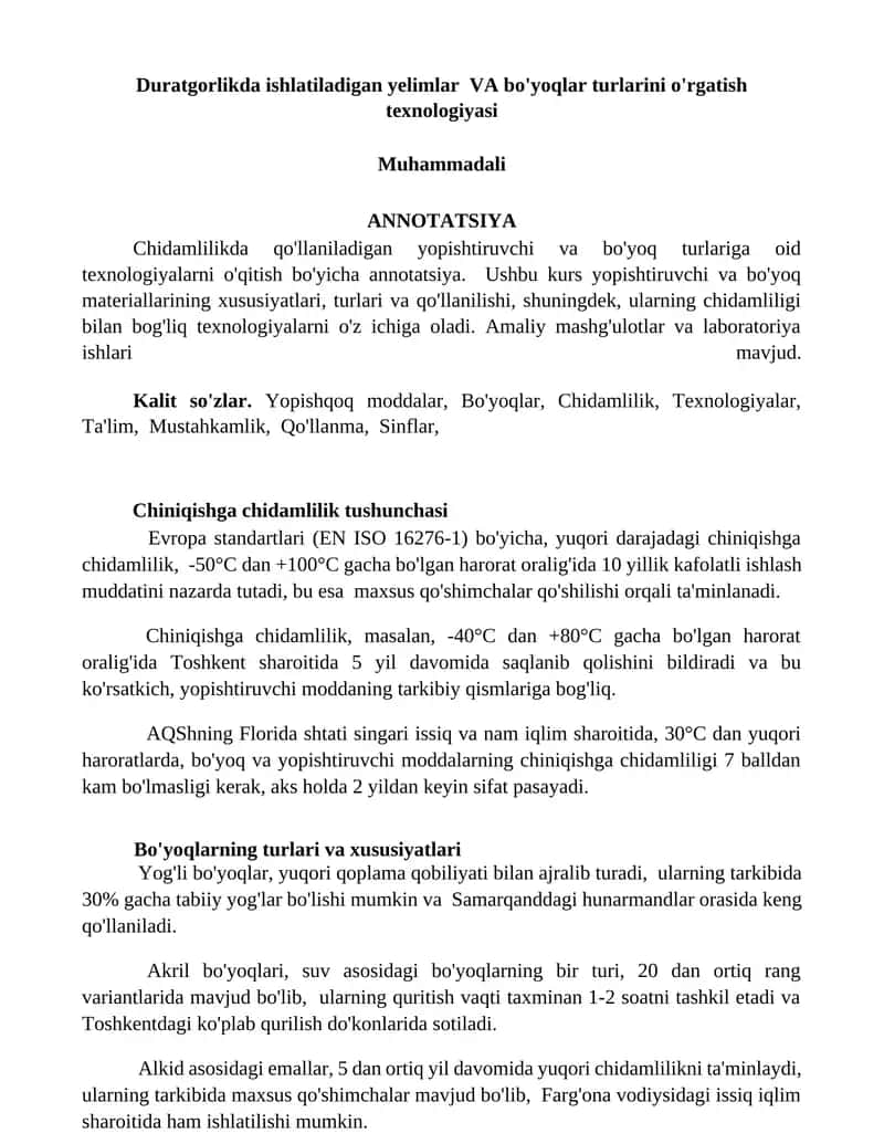 Chiniqishga chidamlilik tushunchasi 1