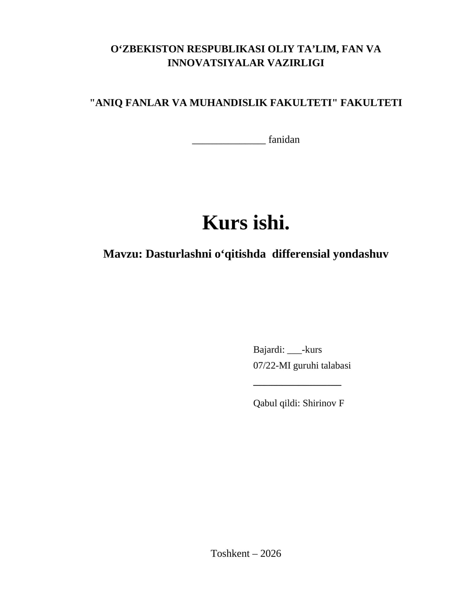Dasturlashni oʻqitishda differensial yondashuv 1