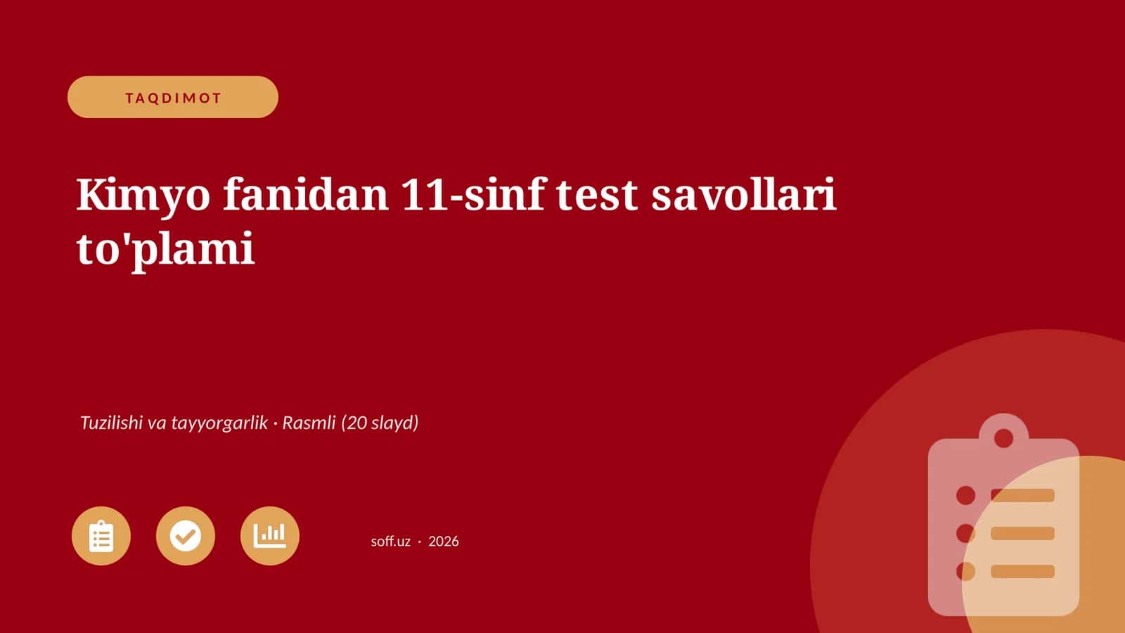 Kimyo fanidan 11-sinf test savollari to'plami 1