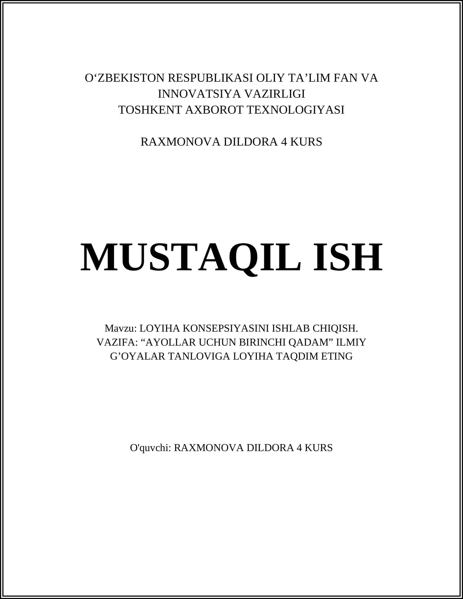 LOYIHA KONSEPSIYASINI ISHLAB CHIQISH 1