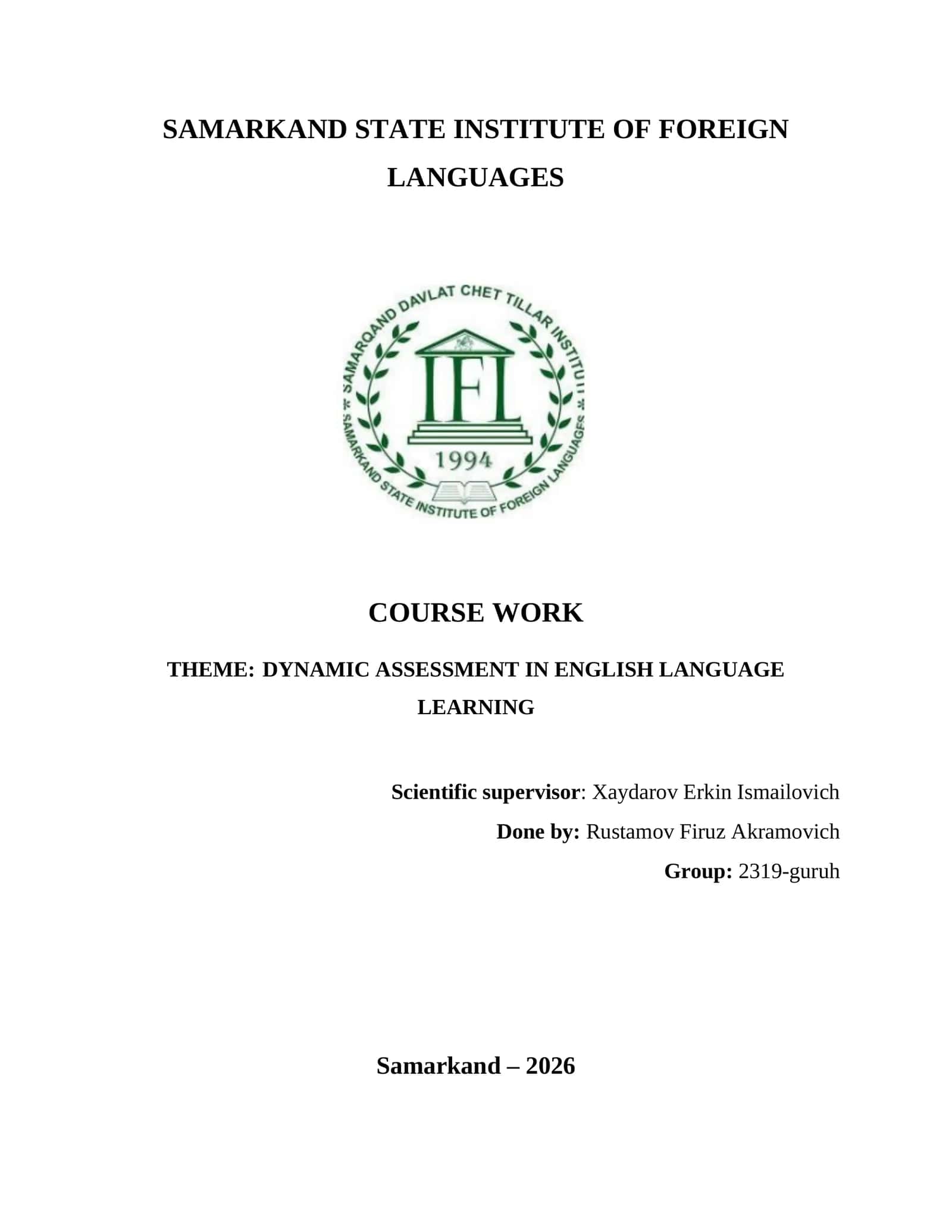 DYNAMIC ASSESSMENT IN ENGLISH LANGUAGE LEARNING 1