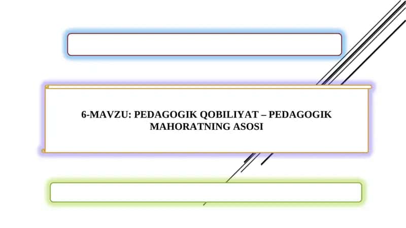 PEDAGOGIK QOBILIYAT – PEDAGOGIK MAHORATNING ASOSI 1