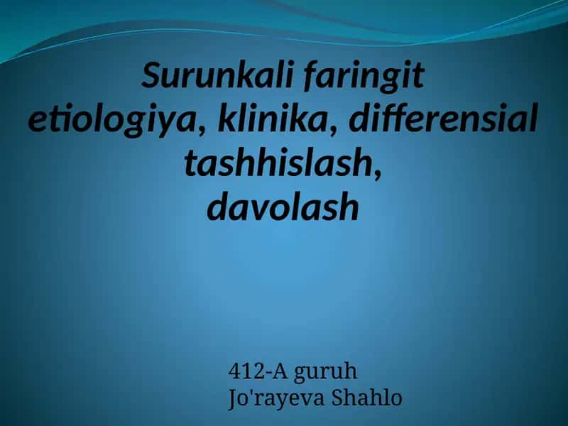 SURUNKALI FARINGIT(pharyngitischronica) -halqumshilliqpardasiningsurunkaliyallig’lanishibo’lib,odatdao’tkirfaringitniеtarlidarajadavolamaslikvabartarafetilmaganetiologikomillarta’sirinatijasidarivojlanadi 1