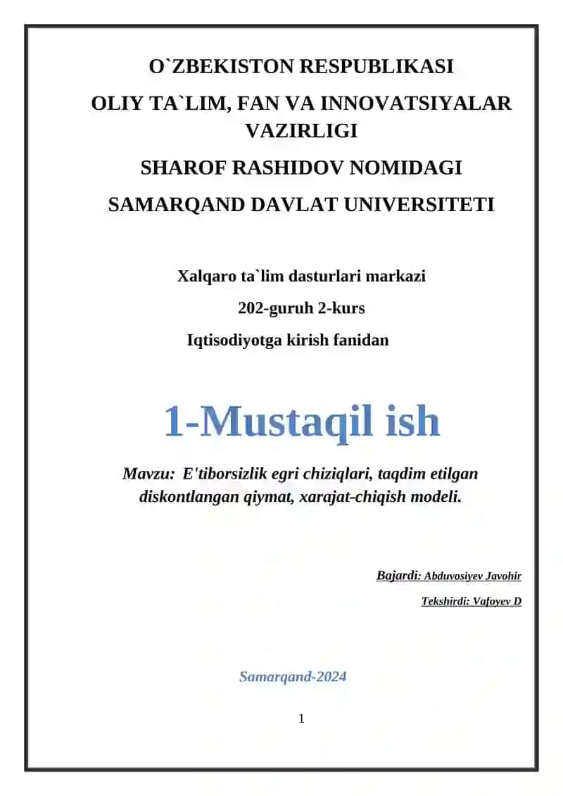 E'tiborsizlik egri chiziqlari, diskontlangan qiymat, xarajat-chiqish modeli