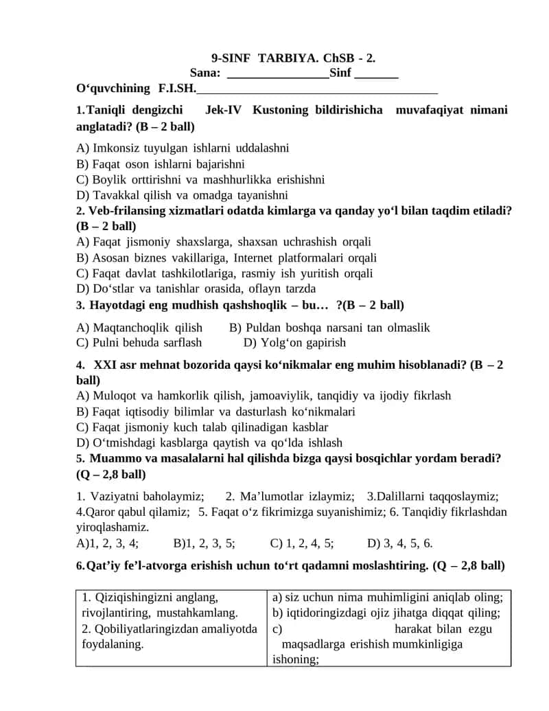 9-SINF TARBIYA. ChSB - 2. 1
