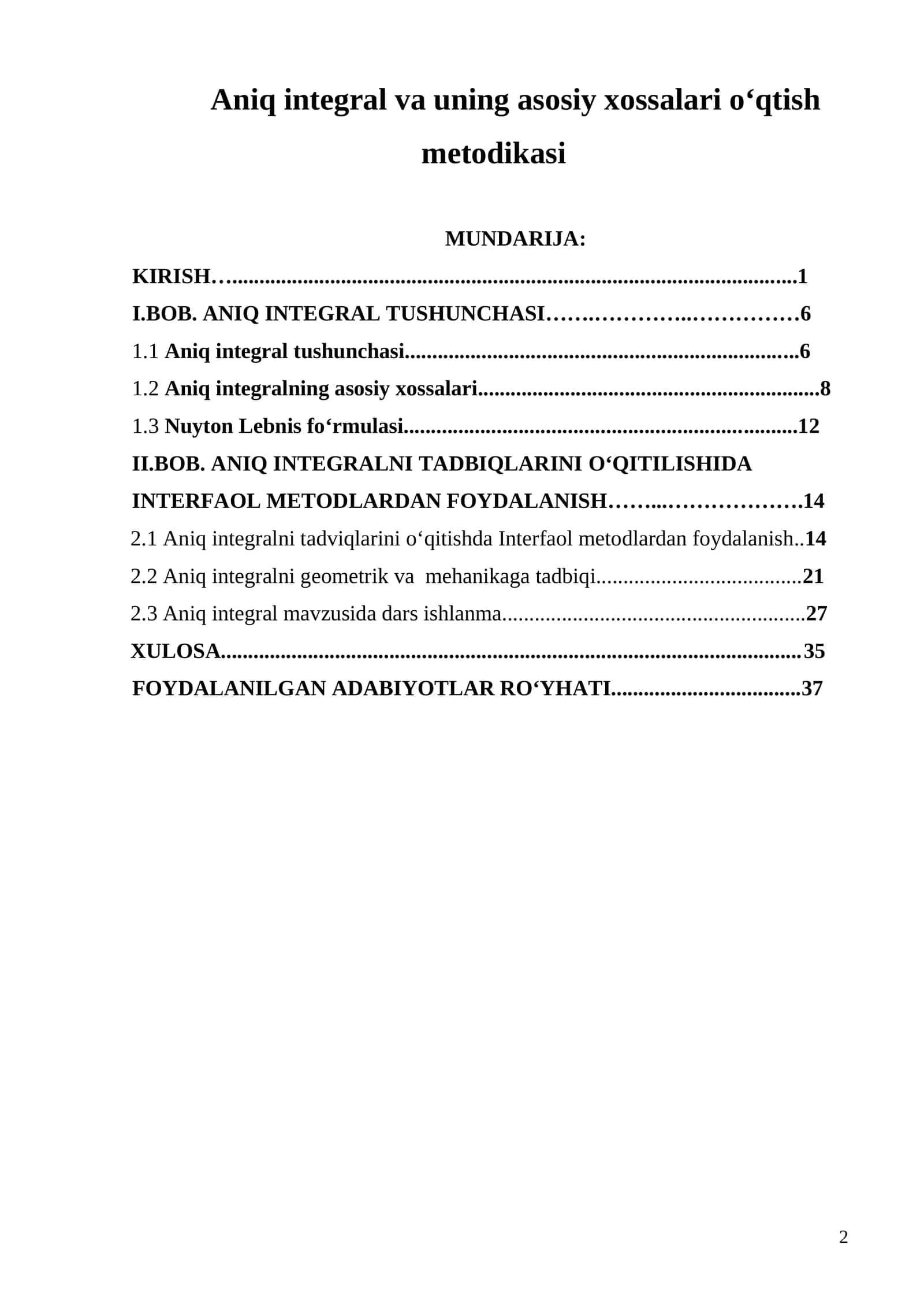 Aniq integral va uning asosiy xossalari o'qtish metodikasi 1