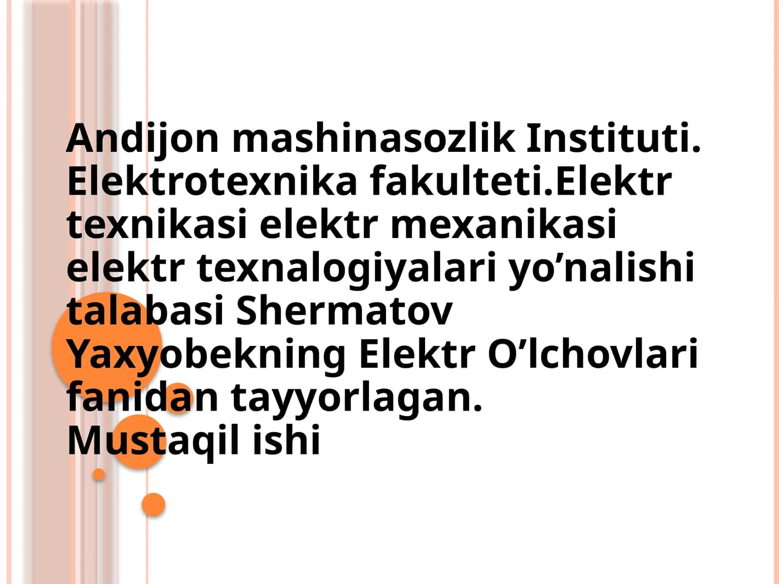 Elektr o'lchovlari fanidagi taqdimot 1