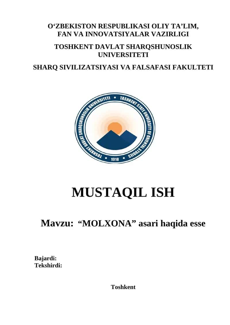 “MOLXONA” asari haqida esse 1