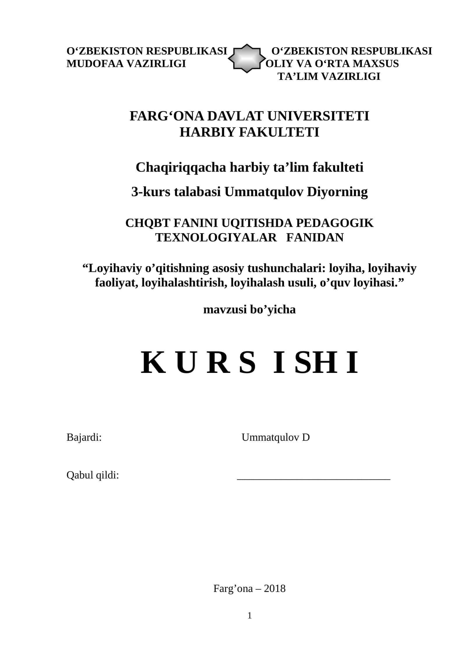 "Loyihaviy o’qitishning asosiy tushunchalari: loyiha, loyihaviy faoliyat, loyihalashtirish, loyihalash usuli, o’quv loyihasi." 1