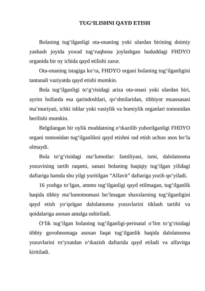 TUG‘ILISHNI QAYD ETISH 1