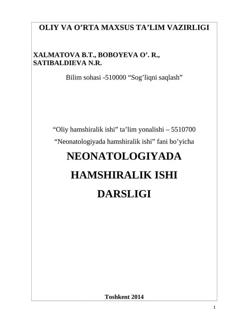 NEONATOLOGIYADA HAMSHIRALIK ISHI Darsligi 1