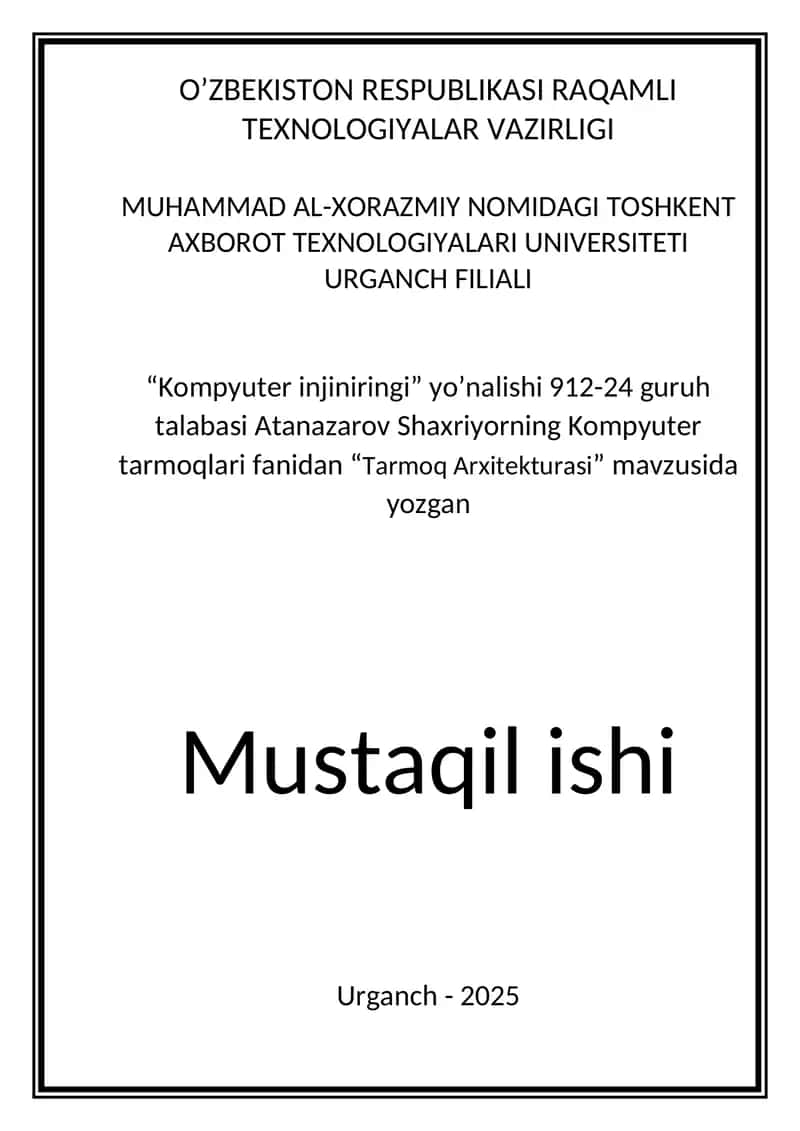 Tarmoq arxitekturasi 1