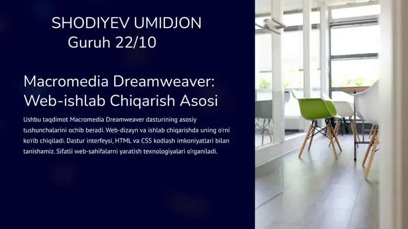 Macromedia Dreamweaver: Web-ishlab Chiqarish Asosi 1